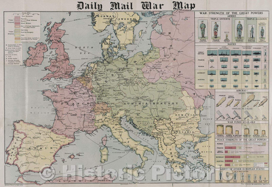 Historic Map : Daily Mail War Map, 1918 , Vintage Wall Art