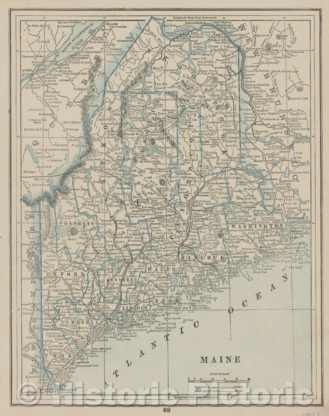 Historic Map : Maine, 1893, Vintage Wall Art