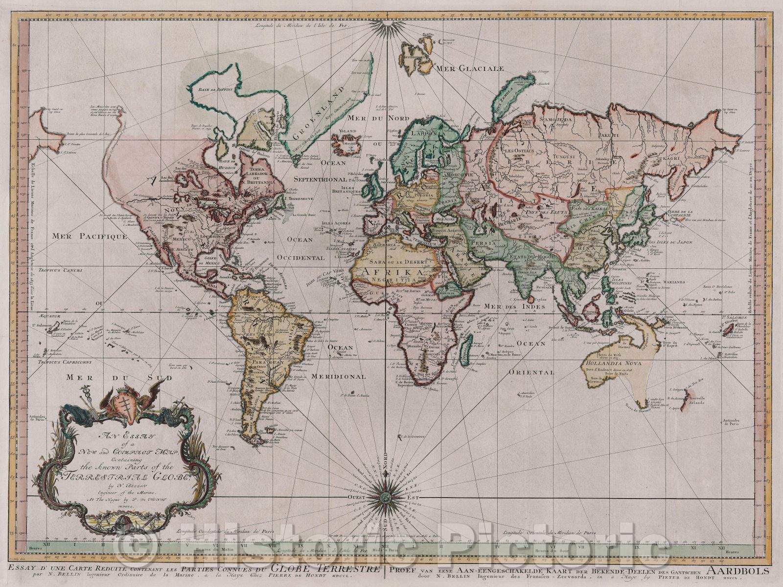Historic Map : An Essay of a New and Compact Map, Containing the Known Parts of the Terrestrial Globe , Vintage Wall Art