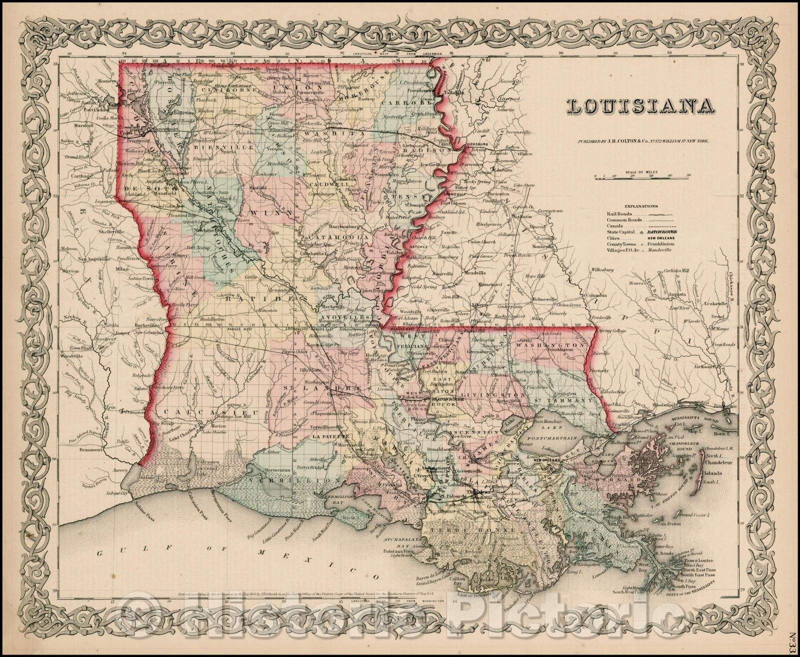 Historic Map - Louisiana, 1855, Joseph Hutchins Colton v1
