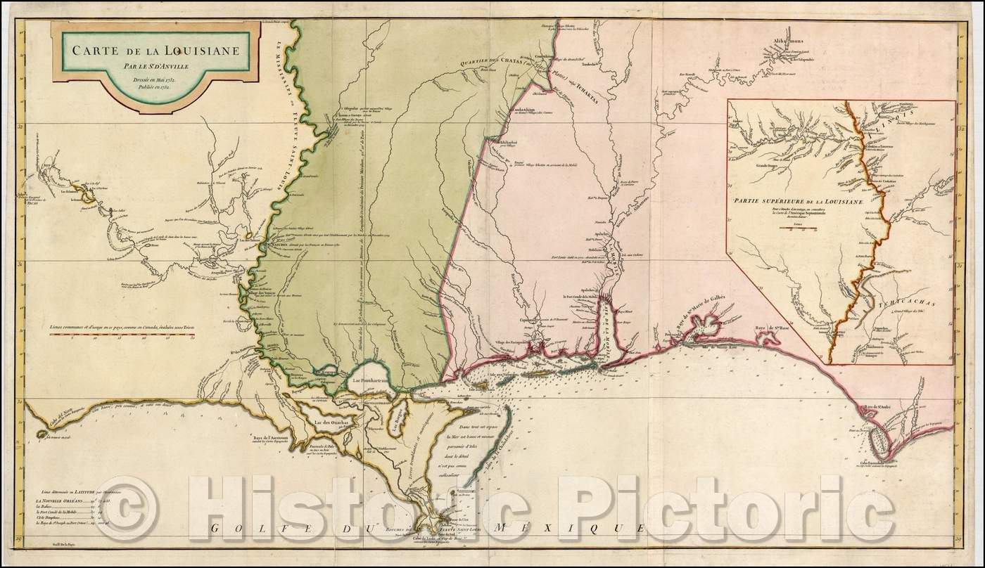 Historic Map - Carte De la Louisiane par Le Sr. D'Anville Dressee, 1752, Jean-Baptiste Bourguignon d'Anville v1