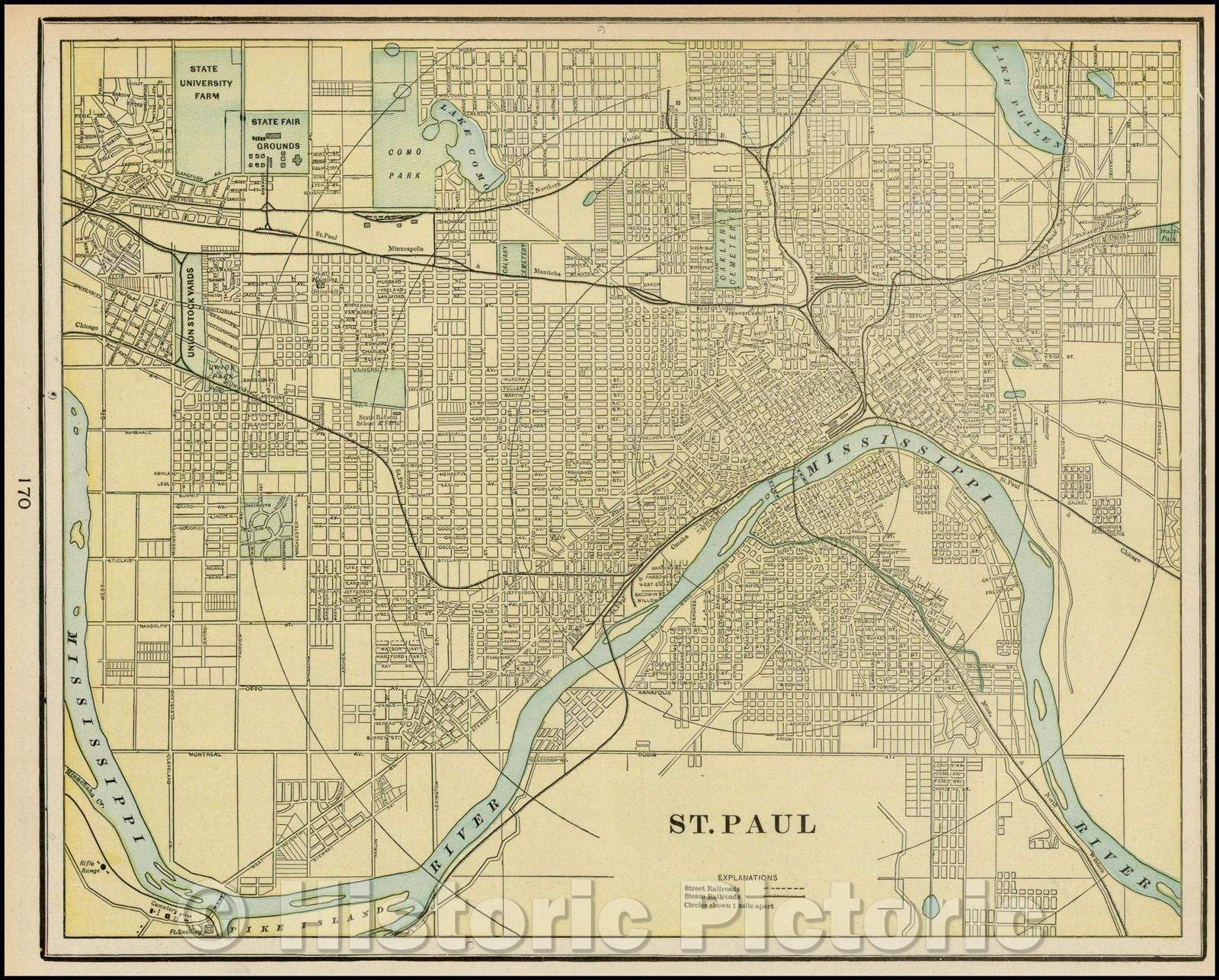 Historic Map - Map of St. Paul, 1899, George F. Cram - Vintage Wall Art