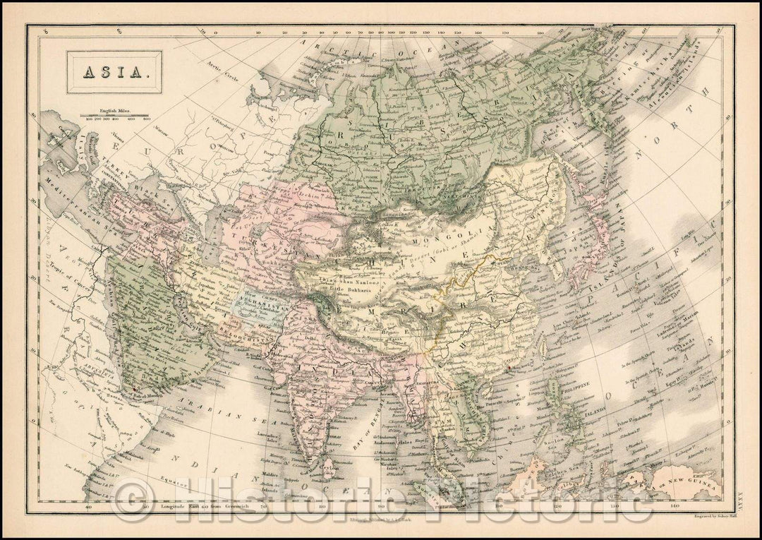 Historic Map - Asia, 1854, Adam & Charles Black - Vintage Wall Art