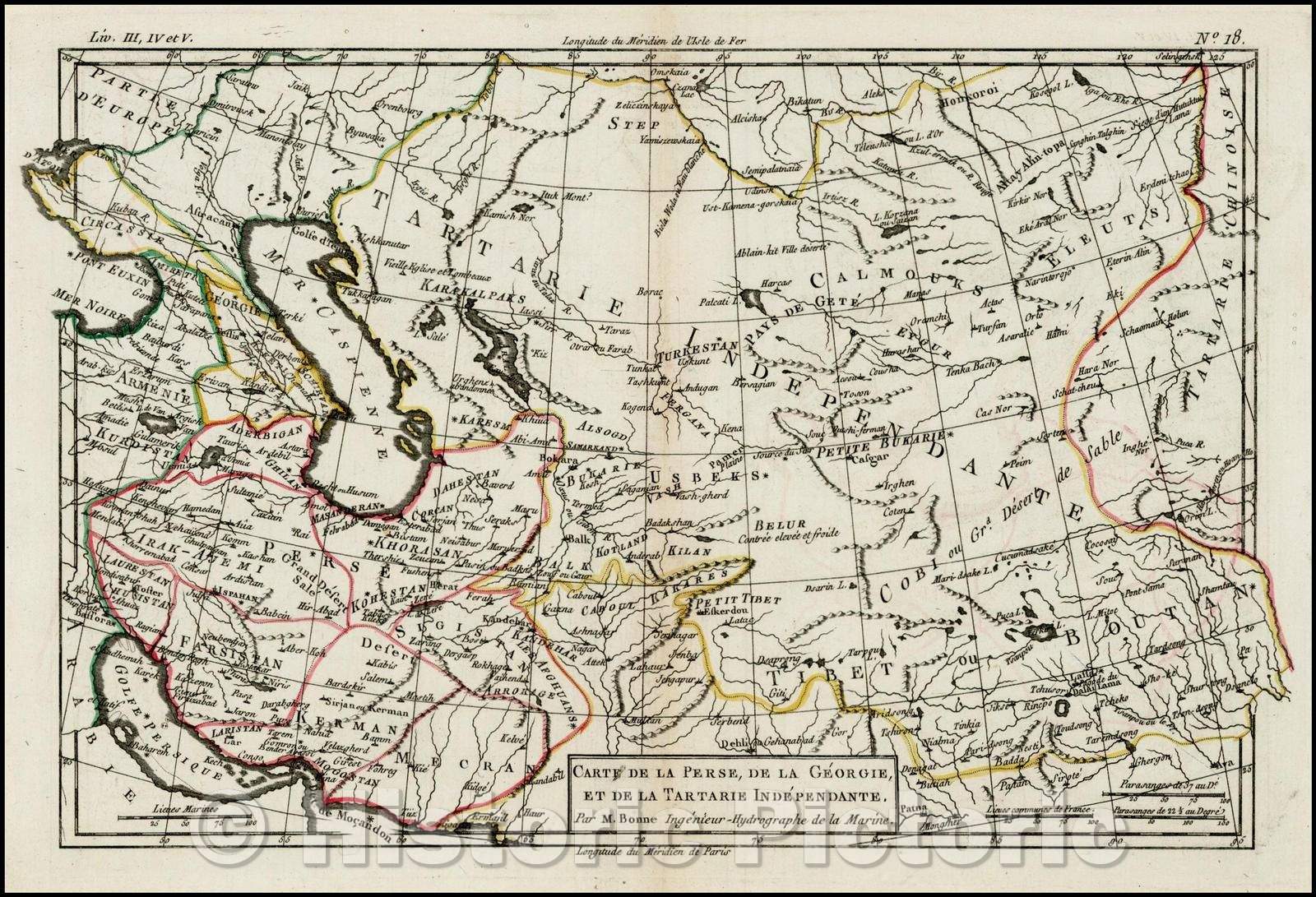 Historic Map - Carte De La Perse, De La Georgie, Et De La Tartarie Indepe :: Region from Armenia in the west to Tibet and Chinese Tartary in the east, 1780 - Vintage Wall Art