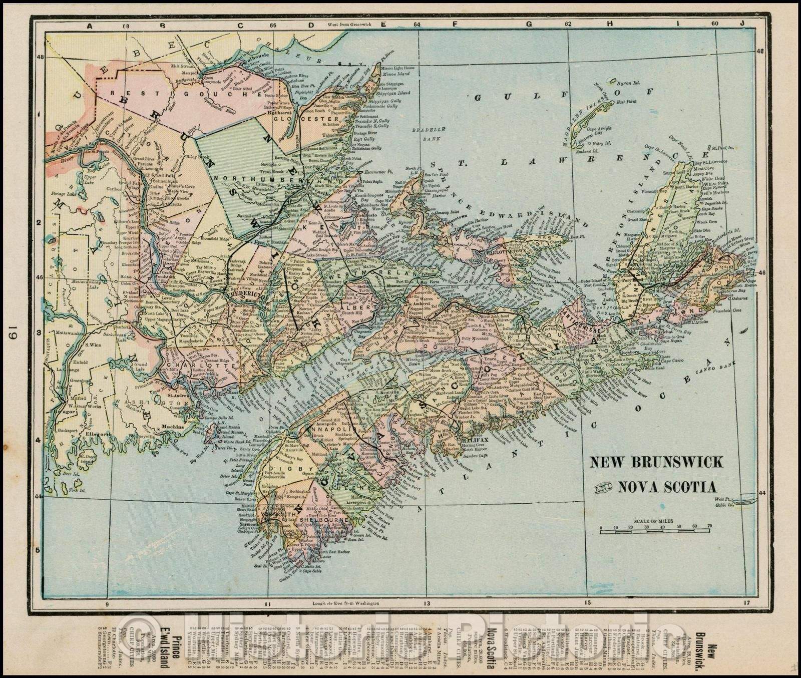 Historic Map - New Brunswick & Nova Scotia, 1892, George F. Cram - Vintage Wall Art