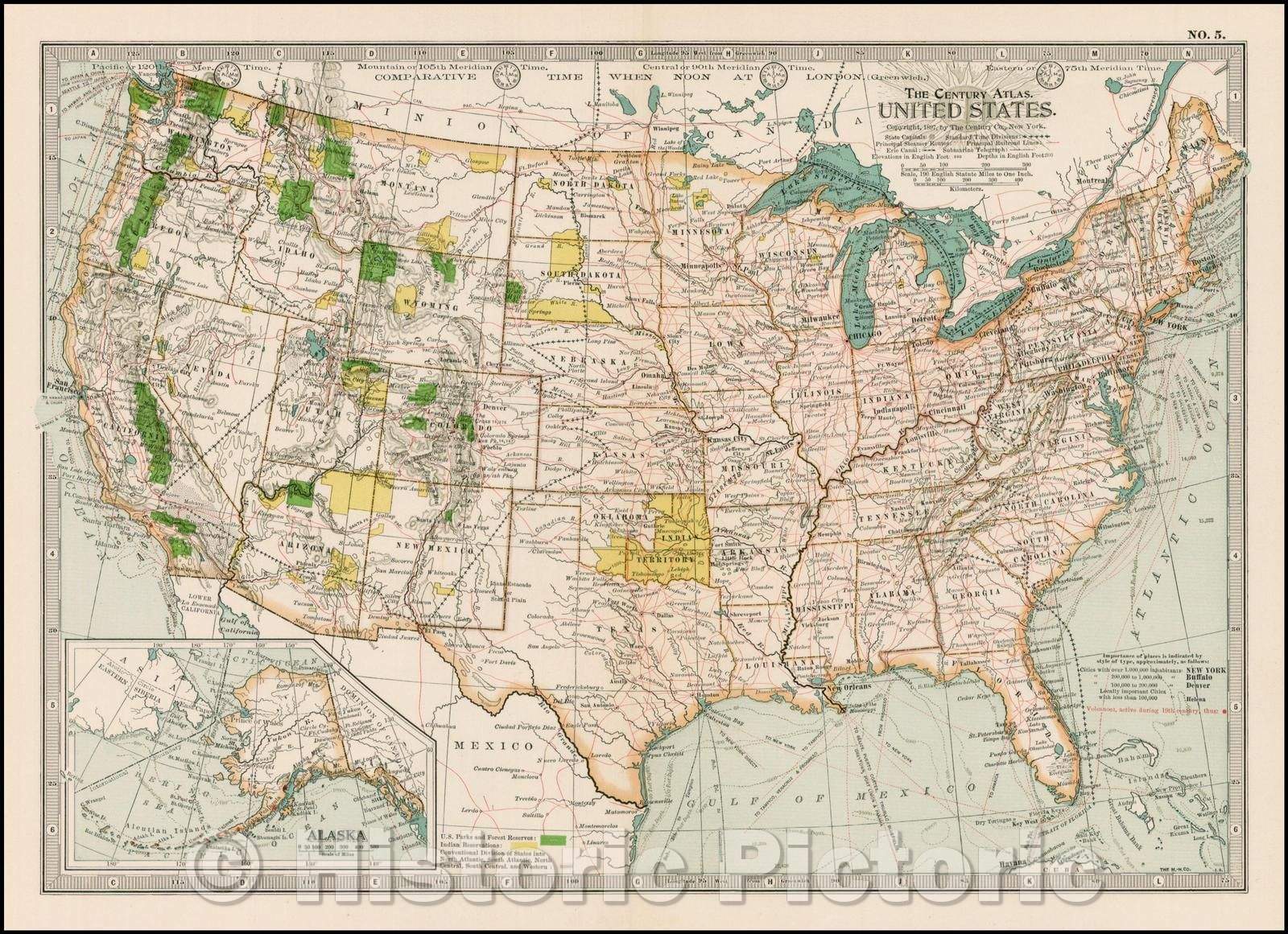 Historic Map - United States, 1897, The Century Company - Vintage Wall Art