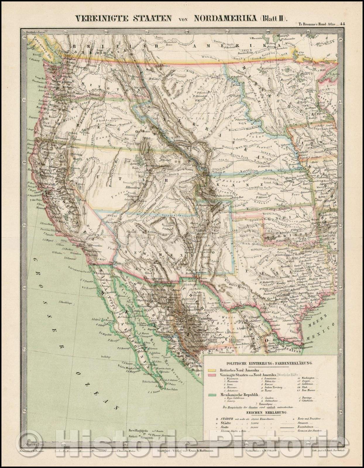 Historic Map - Vereinigte Staaten von Nordamerika, 1855, Traugott Bromme v1
