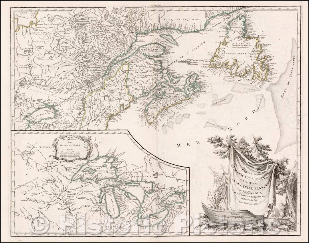 Historic Map - Partie De L'Amerique Septent? Qui comprend La Nouvelle France ou Le Canada, 1755, Didier Robert de Vaugondy v1