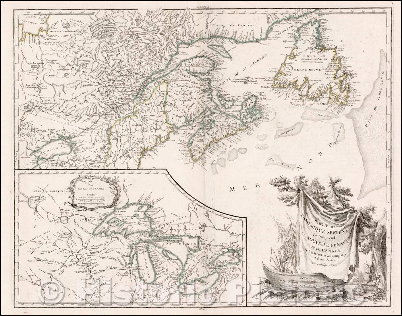 Historic Map - Partie De L'Amerique Septent? Qui comprend La Nouvelle France ou Le Canada, 1755, Didier Robert de Vaugondy v1