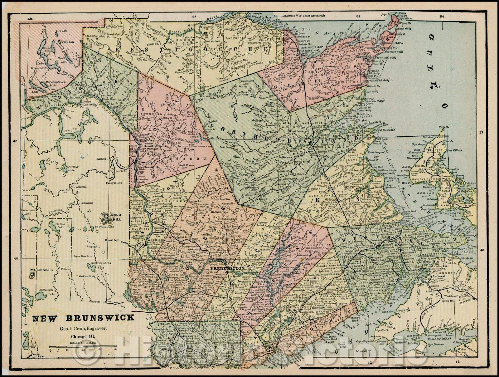 Historic Map - New Brunswick, 1892, George F. Cram - Vintage Wall Art