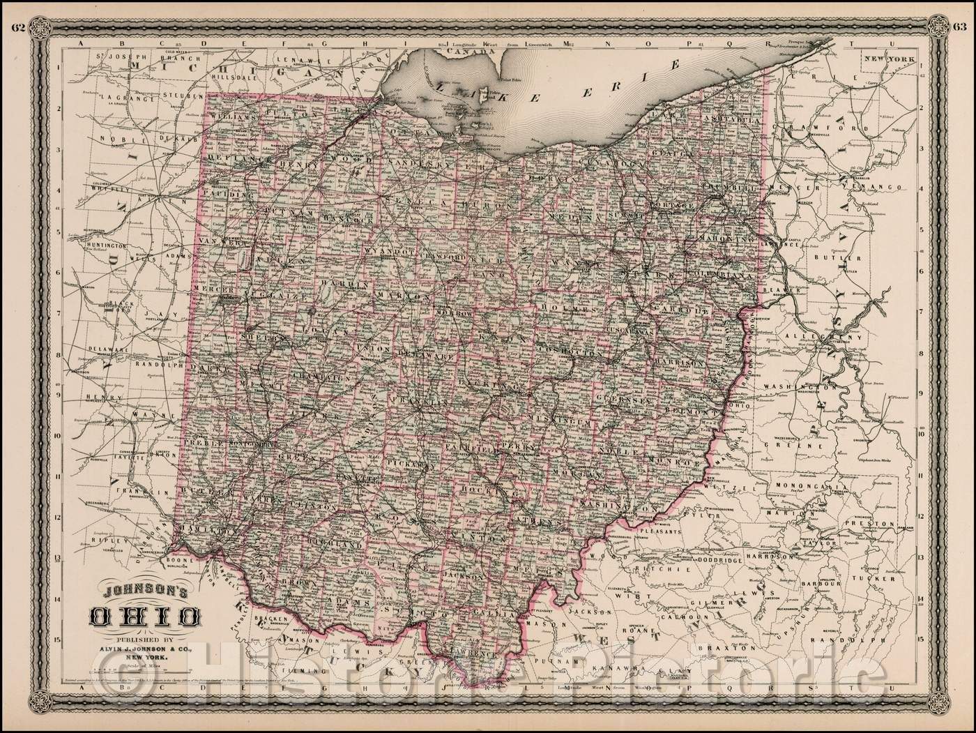 Historic Map - Johnson's Ohio, 1871, Alvin Jewett Johnson v1