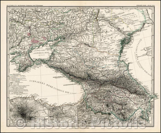 Historic Map - Ost-Europa: Sud Russland & Kankasien, 1879, Adolf Stieler - Vintage Wall Art