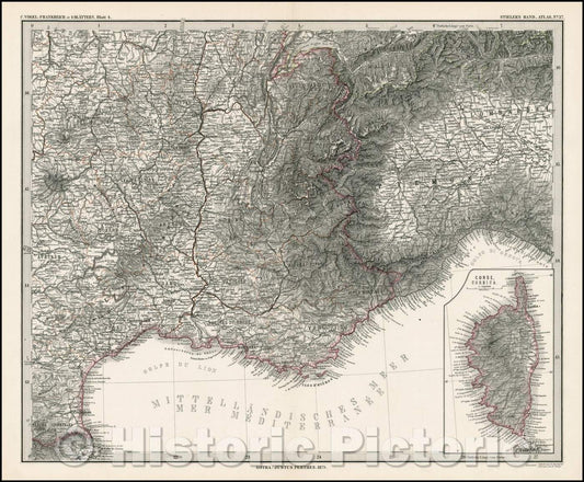 Historic Map - Frankreich in 4 Blattern, Blatt 4 / Regional Map, illustrating the precision of Steiler's work, 1879, Adolf Stieler - Vintage Wall Art