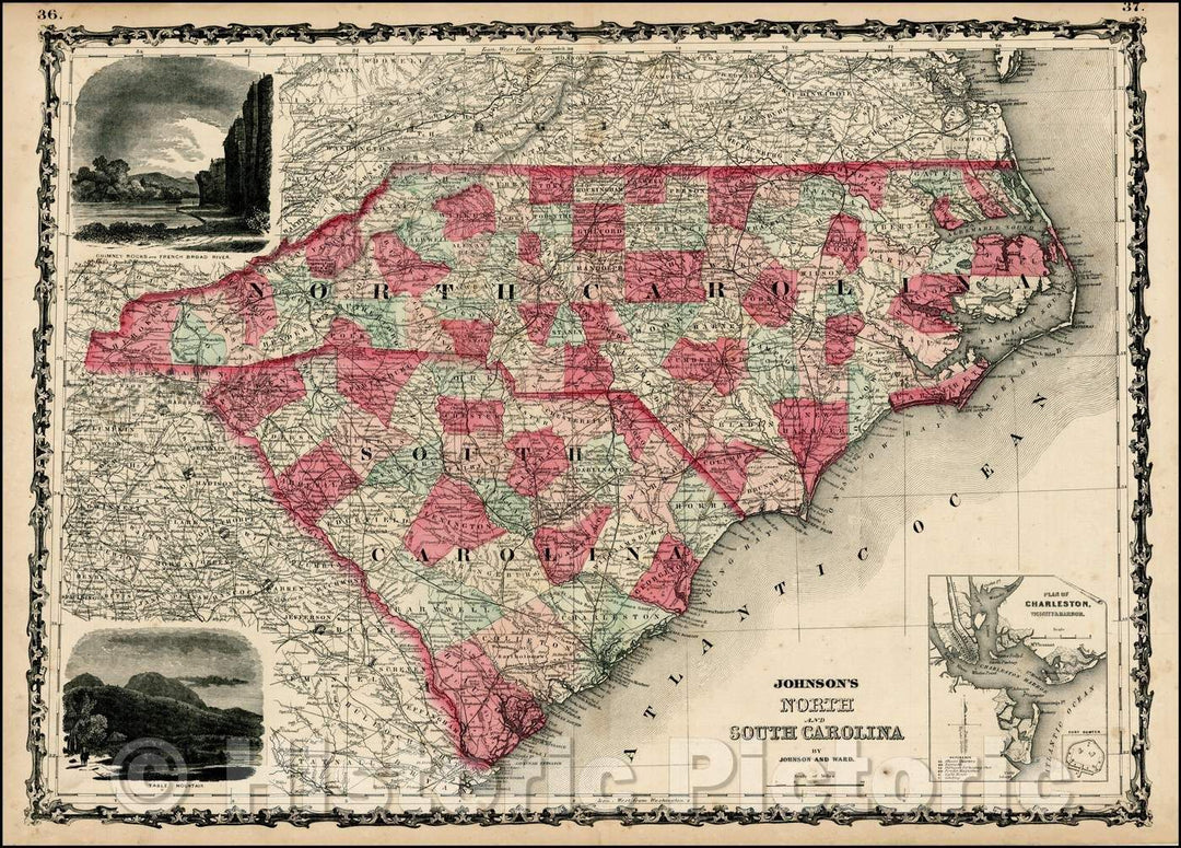 Historic Map - Johnson's North and South Carolina, 1864, Benjamin Ward - Vintage Wall Art