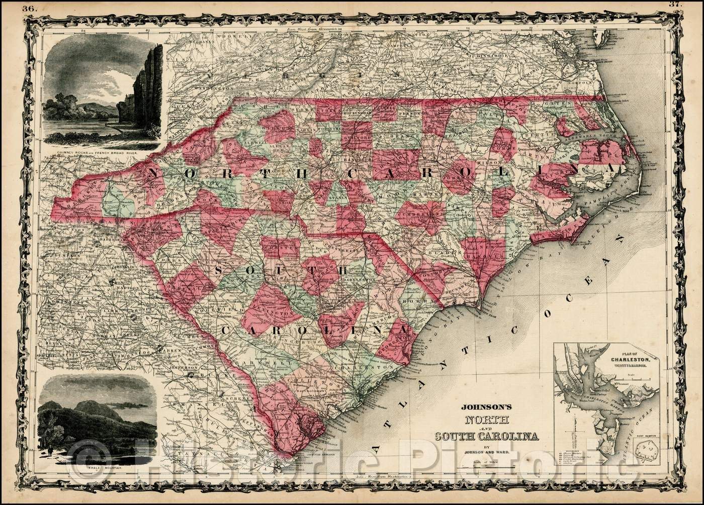 Historic Map - Johnson's North and South Carolina, 1864, Benjamin Ward - Vintage Wall Art
