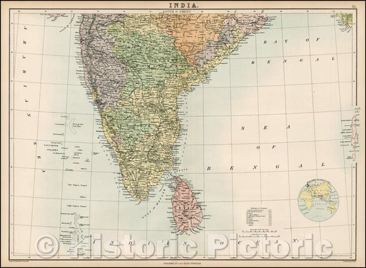 Historic Map - India (Southern Section), 1854, Adam & Charles Black - Vintage Wall Art