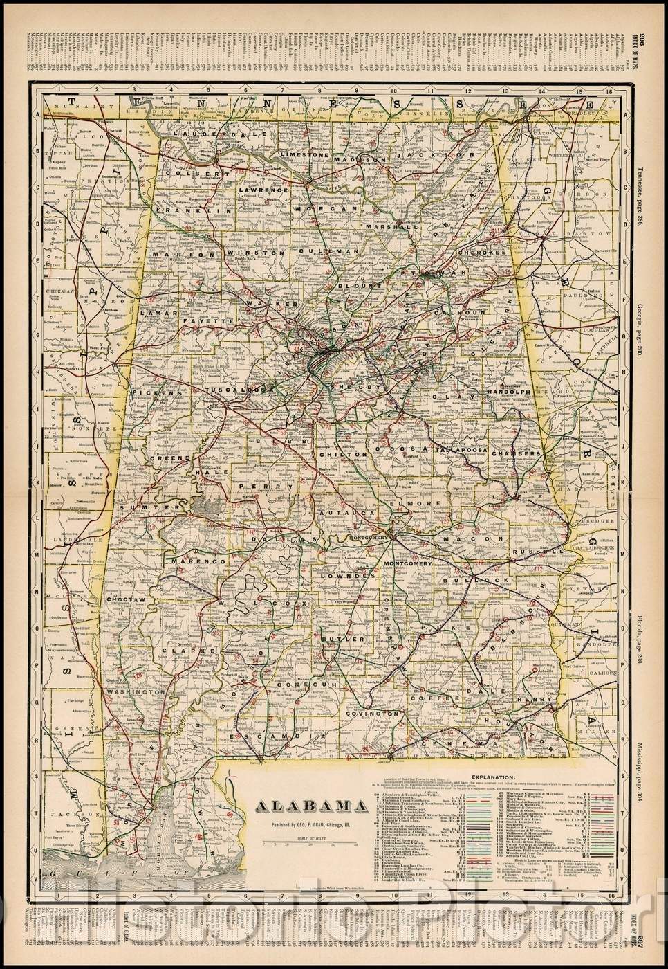 Historic Map - Alabama, 1910, George F. Cram - Vintage Wall Art