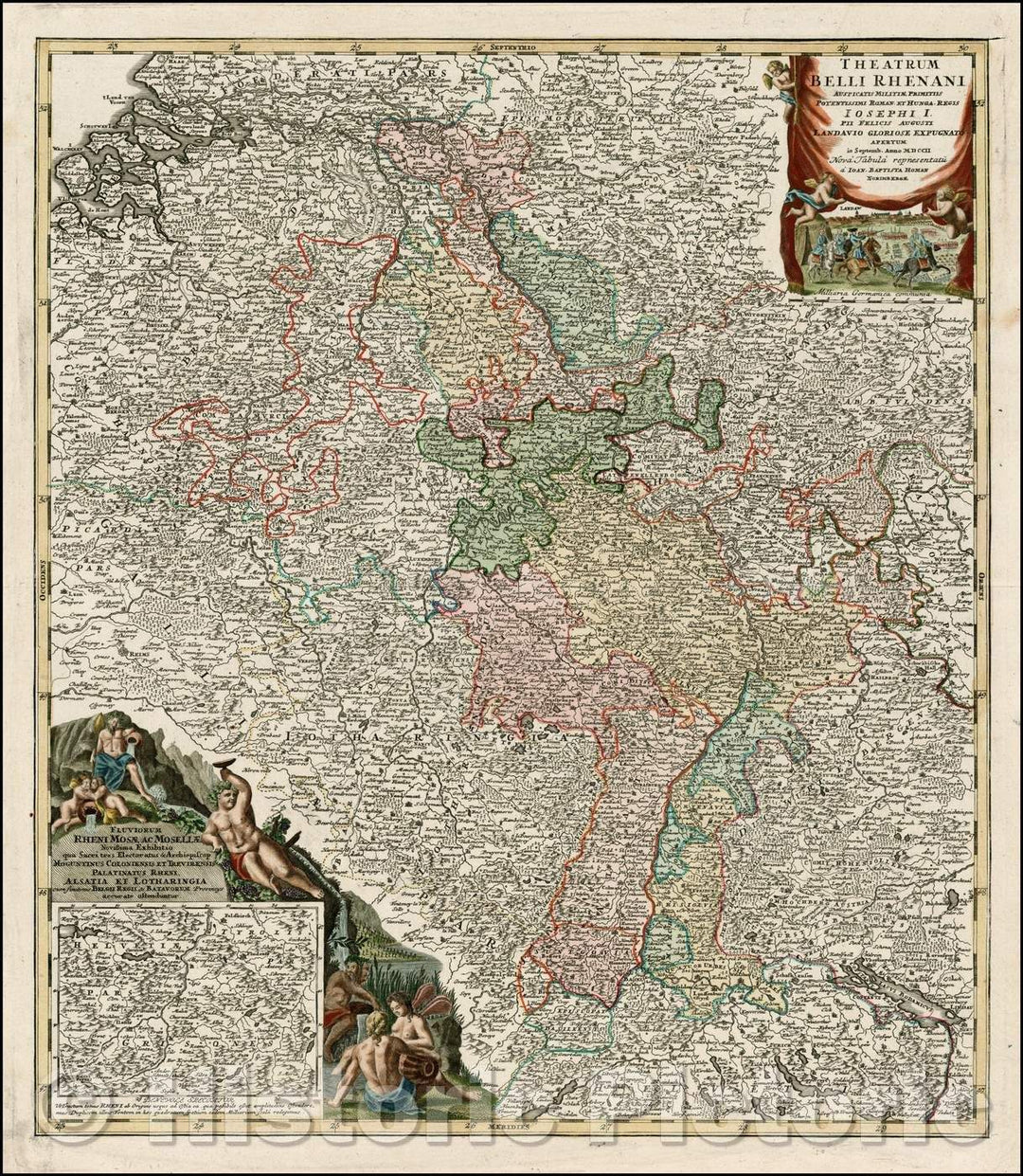 Historic Map - Theatrum Belli Rhenani Auspicatis Militi?Primitis Potent :: Regional of the Rhine and Moselle Regions, exhibiting the Theatre of War in 1702, 1720 - Vintage Wall Art