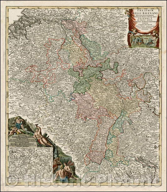 Historic Map - Theatrum Belli Rhenani Auspicatis Militi?Primitis Potent :: Regional of the Rhine and Moselle Regions, exhibiting the Theatre of War in 1702, 1720 - Vintage Wall Art