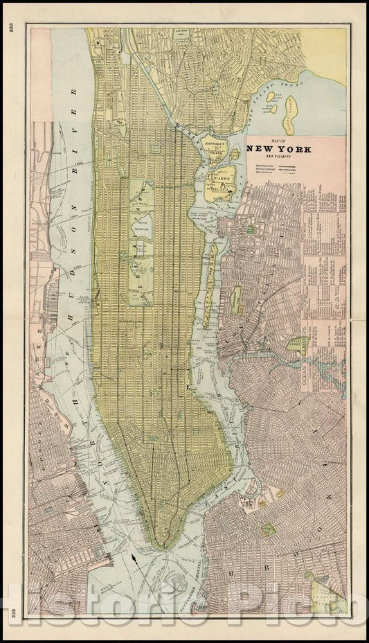 Historic Map - Map of New York and Vicinity, 1899, George F. Cram - Vintage Wall Art