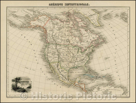 Historic Map - Amerique Septentrionale, 1853, J. Migeon - Vintage Wall Art