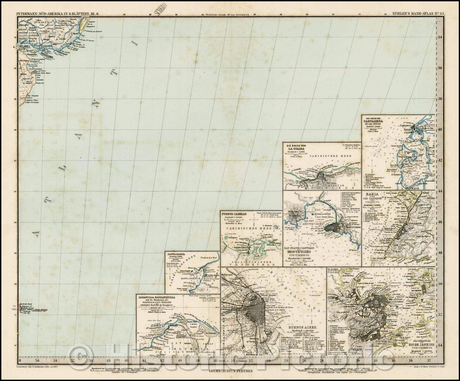 Historic Map - Sud-Amerika in 6 Blattern, BL.6. / Map of Region illustrating the great precision in Stieler's work.< / p>, 1879, Adolf Stieler - Vintage Wall Art