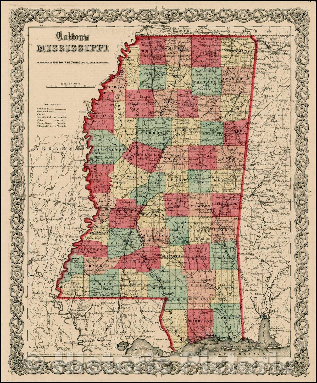 Historic Map - Colton's Mississippi, 1859, Joseph Hutchins Colton v1