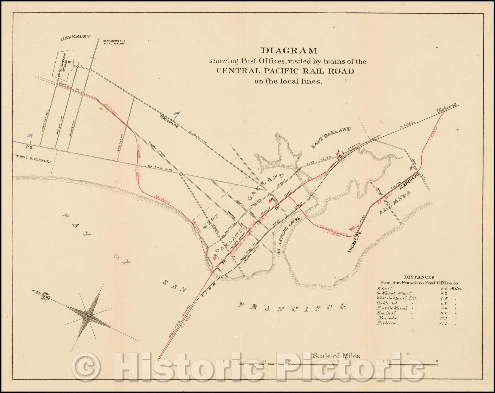 Historic Map - Diagram showing Post Offices, visited, 1879, Anonymous - Vintage Wall Art