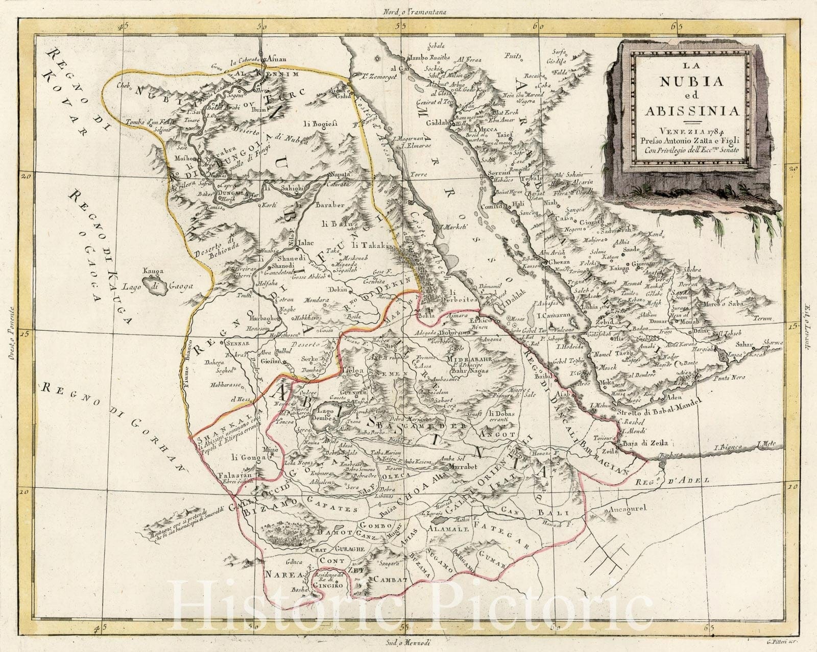 Historic Map - La Nubia ed Abissinia/Map of the Red Sea and continguous parts of Africa and Saudi Arabia, 1784, Antonio Zatta - Vintage Wall Art