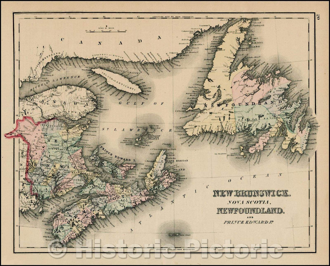 Historic Map - New Brunswick Nova Scotia, New Foundland and Prince Edward Ld, 1876, Frank A. Gray - Vintage Wall Art