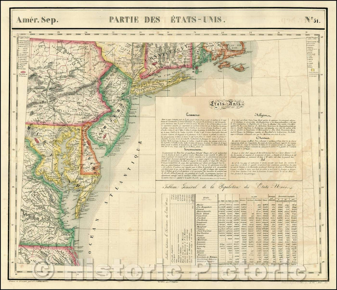 Historic Map - Amer. Sep. No. 51. Partie des ?ats Unis Virginia, Maryland, Delaware, New Jersey, Pennsylvania, New York, Connecticut, 1825 v1