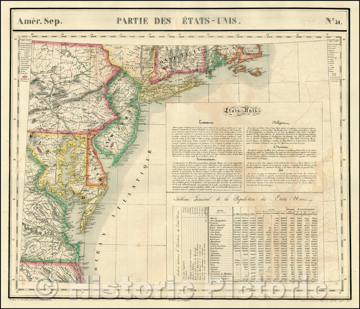 Historic Map - Amer. Sep. No. 51. Partie des ?ats Unis Virginia, Maryland, Delaware, New Jersey, Pennsylvania, New York, Connecticut, 1825 v1
