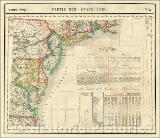Historic Map - Amer. Sep. No. 51. Partie des ?ats Unis Virginia, Maryland, Delaware, New Jersey, Pennsylvania, New York, Connecticut, 1825 v1