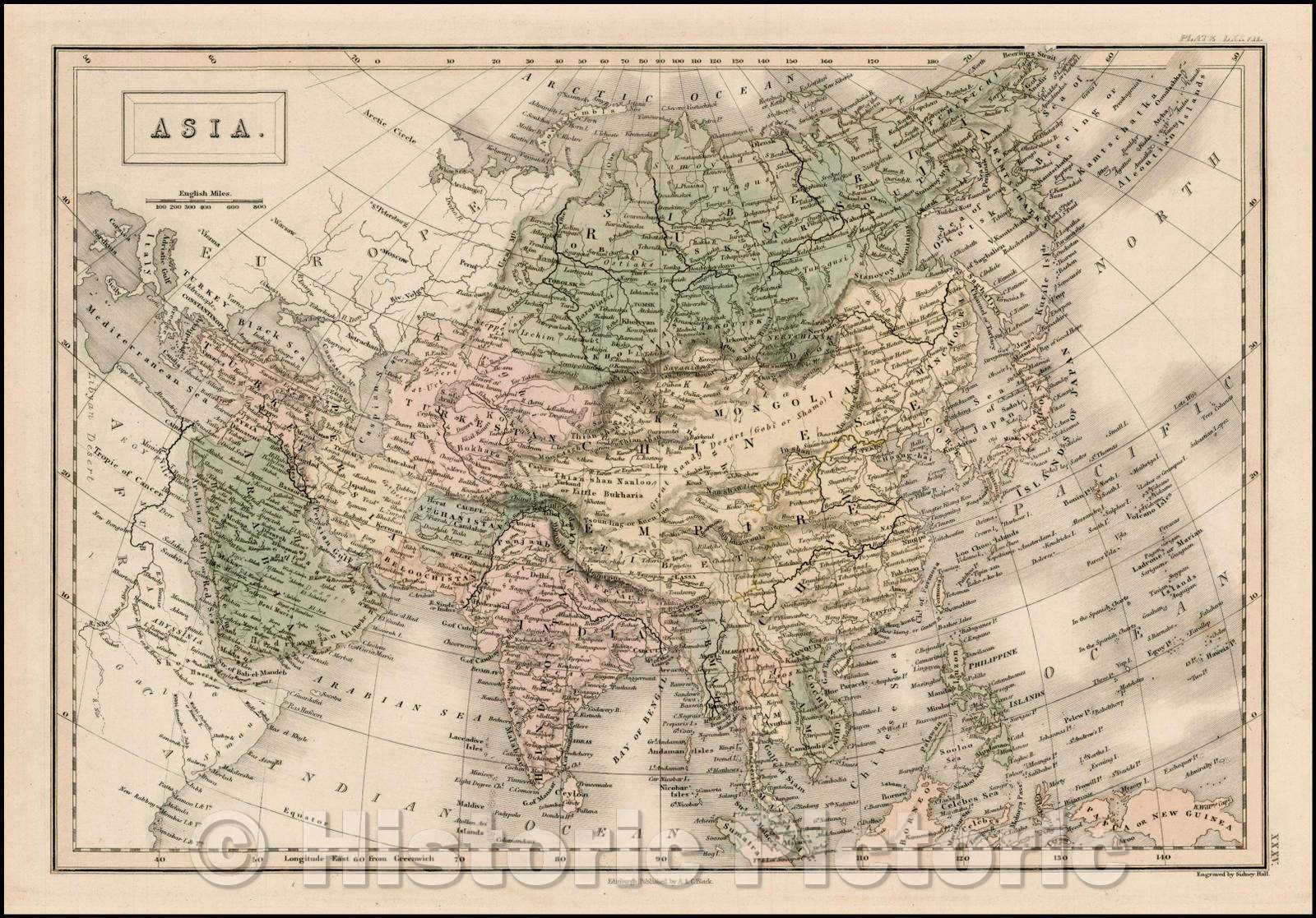 Historic Map - Asia, 1849, Adam & Charles Black - Vintage Wall Art