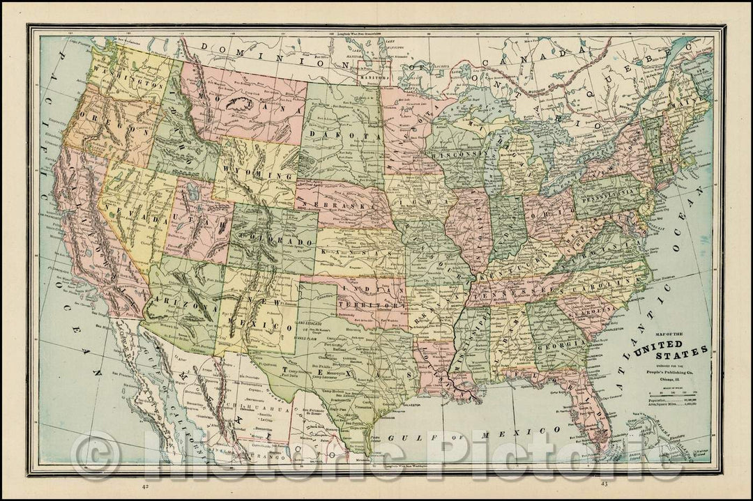 Historic Map - Map of the United States, 1892, George F. Cram - Vintage Wall Art