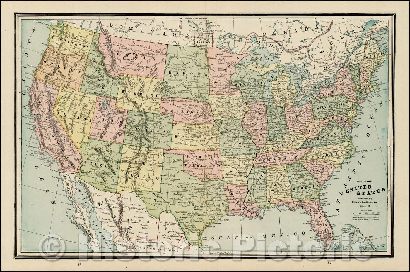Historic Map - Map of the United States, 1892, George F. Cram - Vintage Wall Art