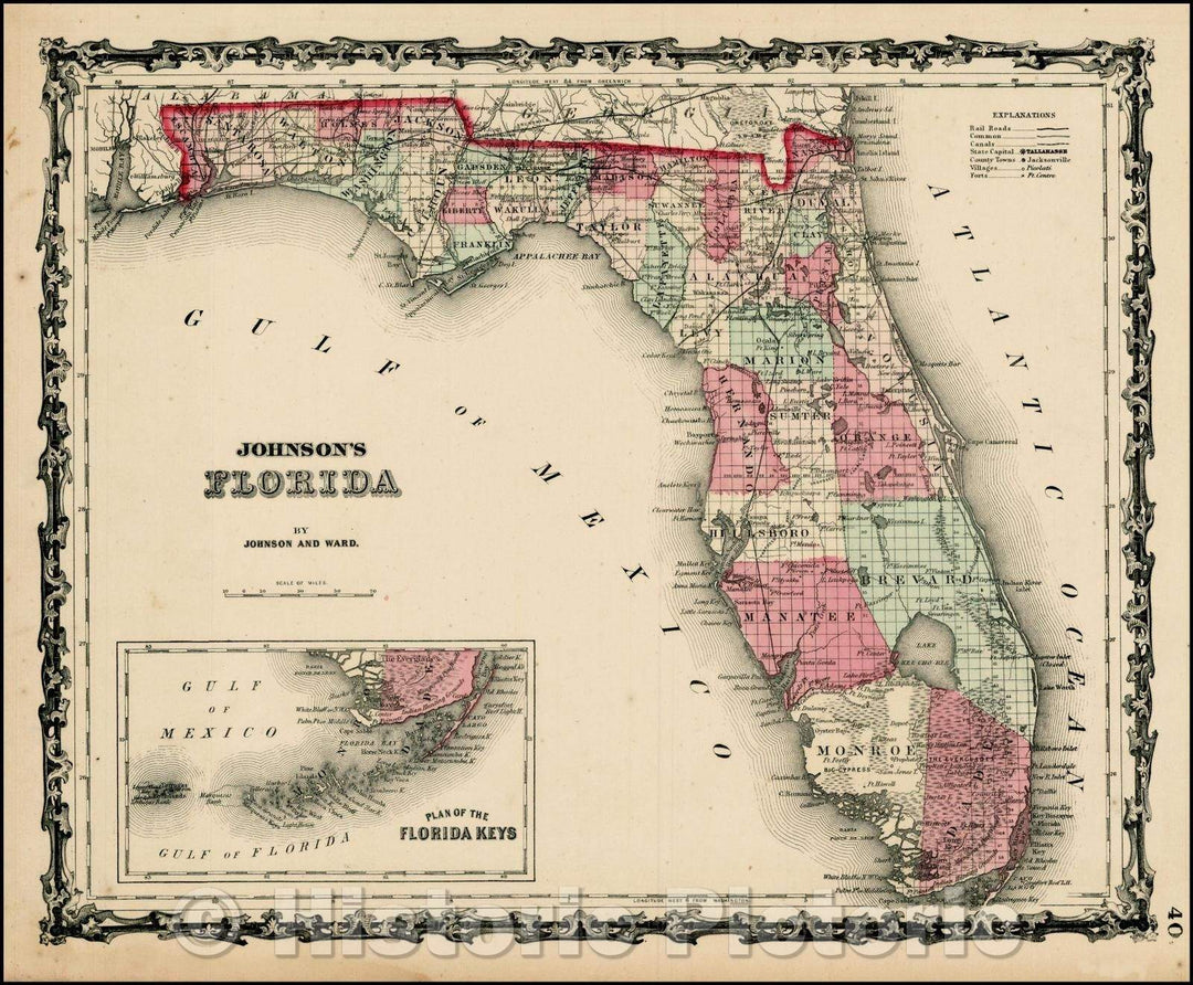 Historic Map - Johnson's Florida, 1862, Benjamin Ward v1
