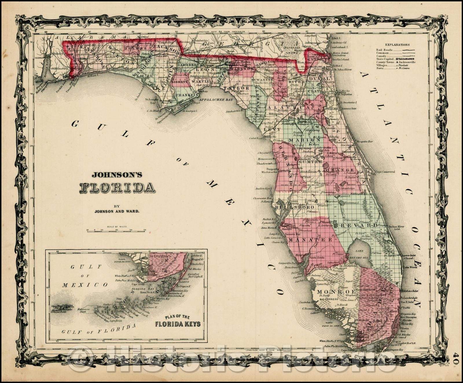Historic Map - Johnson's Florida, 1862, Benjamin Ward v1