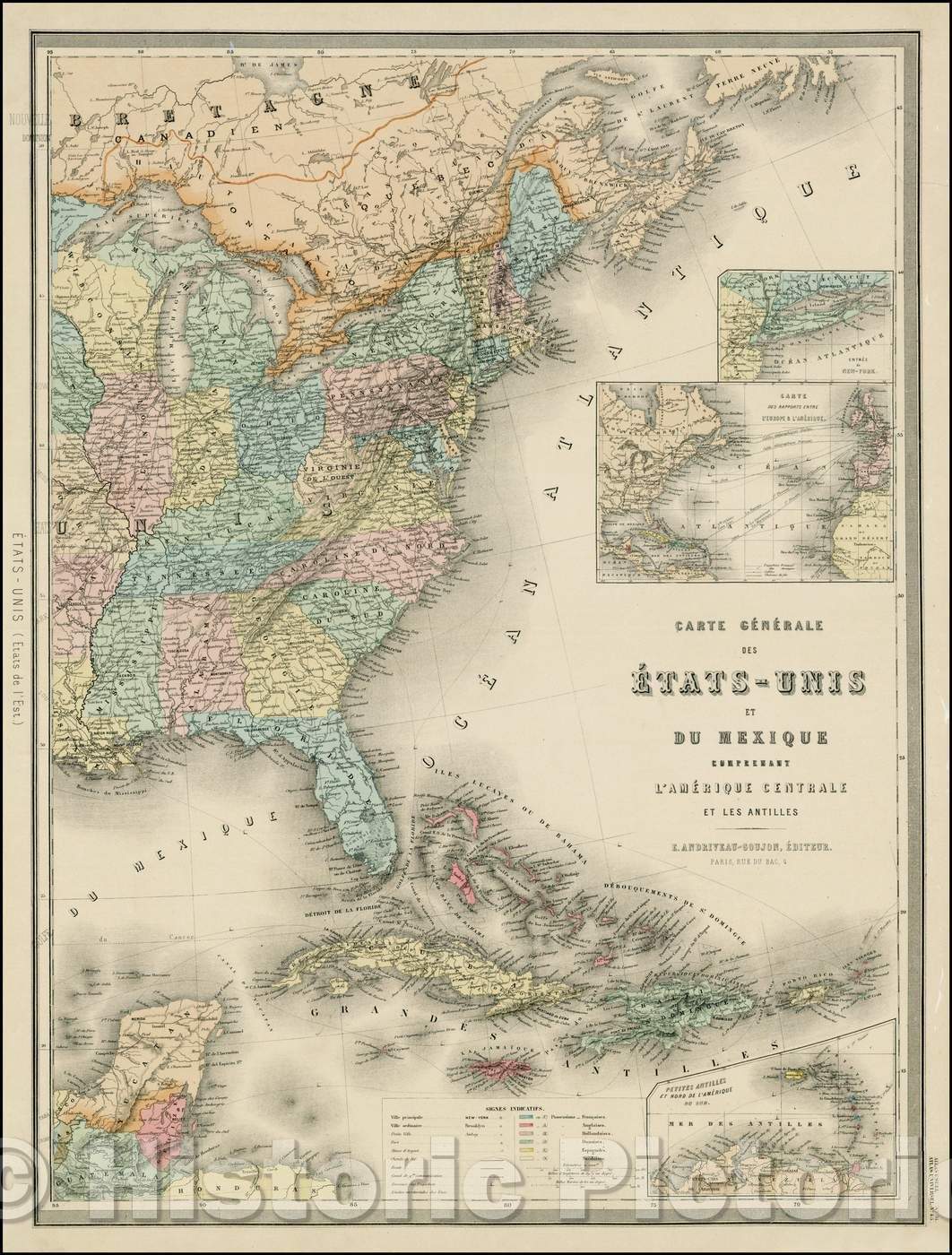 Historic Map - Carte Generale Des Etats-Unis Et Du Mexique/Carte Generale Des Etats-Unis And From Mexico [Eastern Sheet], 1862, Eug?e Andriveau-Goujon - Vintage Wall Art