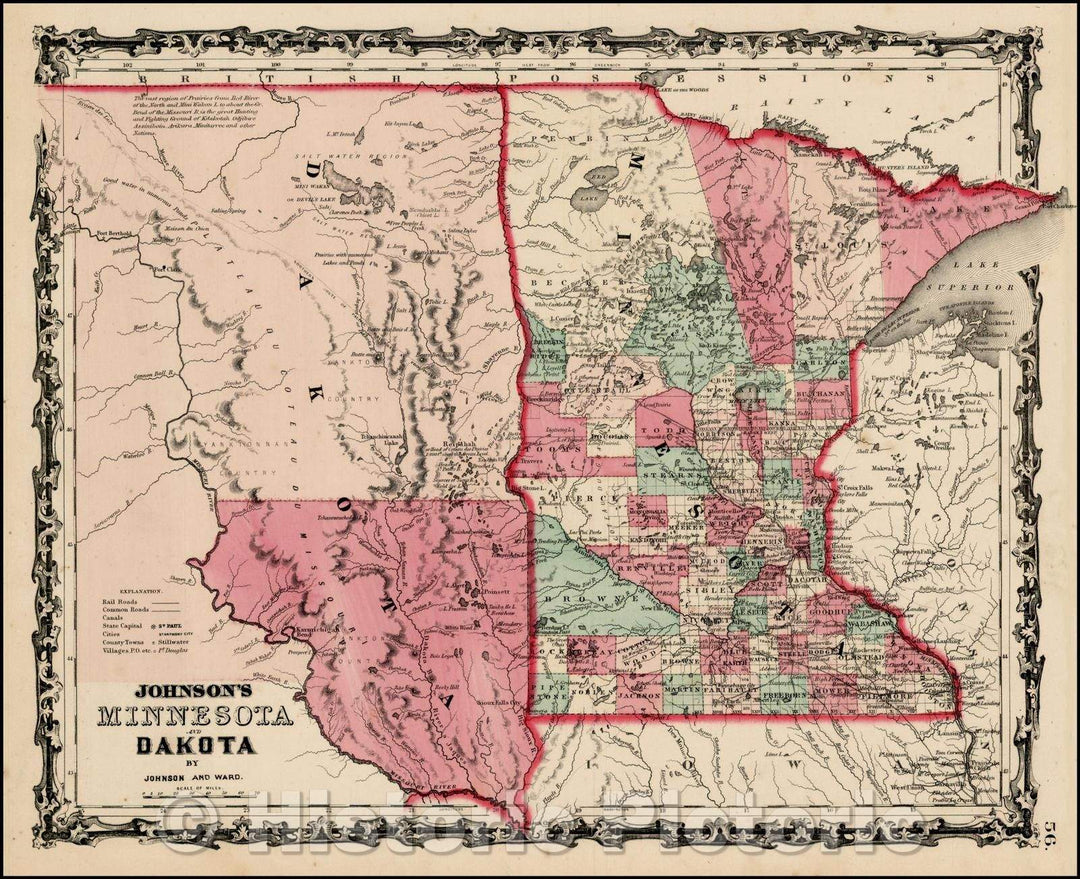 Historic Map - Johnson's Minnesota and Dakota, 1862, Benjamin Ward v1