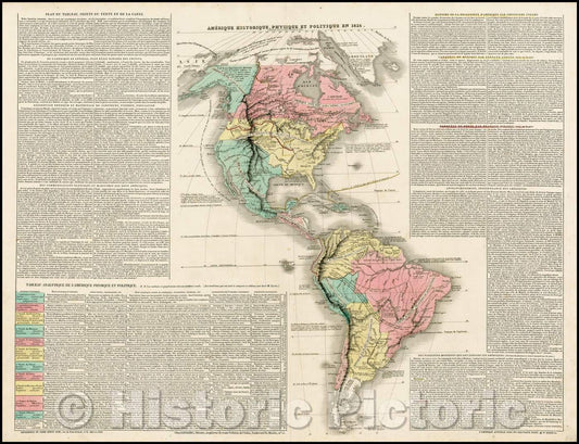 Historic Map - Amerique Histoique, Physique et Politique en 1825 / Map of all of America, 1825, Chez Le Clerc - Vintage Wall Art