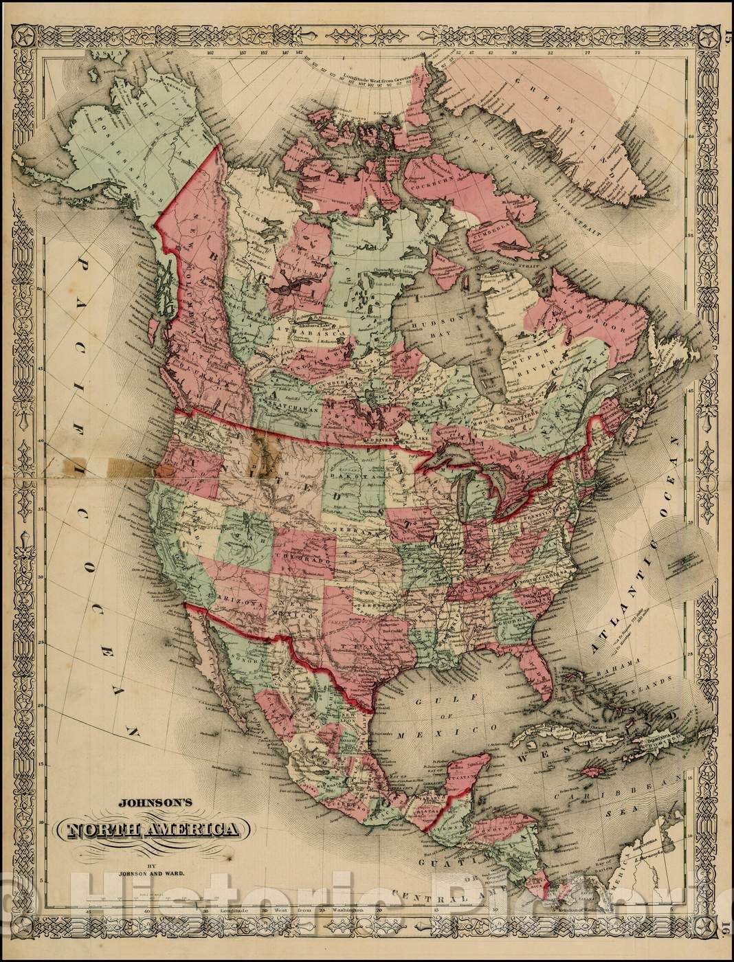 Historic Map - Johnson's North America, 1863, Benjamin Ward v1