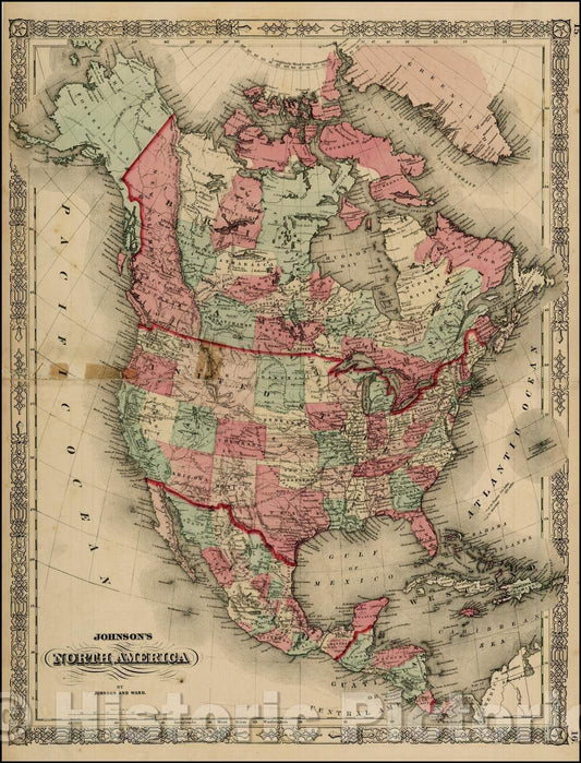 Historic Map - Johnson's North America, 1863, Benjamin Ward v1