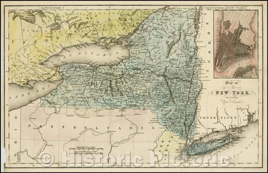 Historic Map - Map of the State of New York with Part of Upper Canada [Large inset plan of New York], 1831, Hinton, Simpkin & Marshall v1