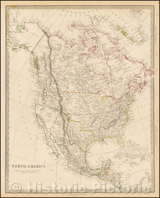 Historic Map - North America, 1843, SDUK - Vintage Wall Art