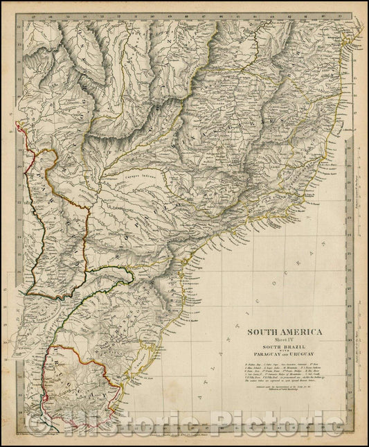 Historic Map - South America Sheet IV South Brazil with Paraguay and Uruguay, 1849, SDUK - Vintage Wall Art