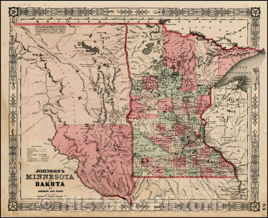 Historic Map - Johnson's Minnesota and Dakota, 1864, Benjamin Ward v1