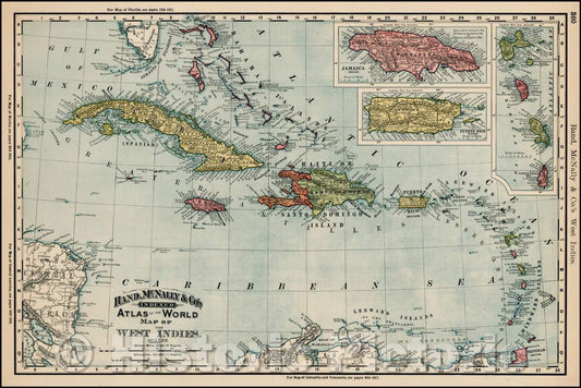 Historic Map - Map of the West Indies, 1892, Rand McNally & Company - Vintage Wall Art