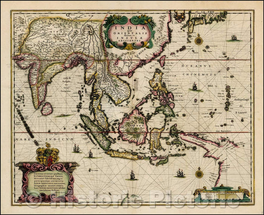 Historic Map - India quae Orientalis dicitur et Insulae Adiacentes, 1636, Henricus Hondius - Vintage Wall Art