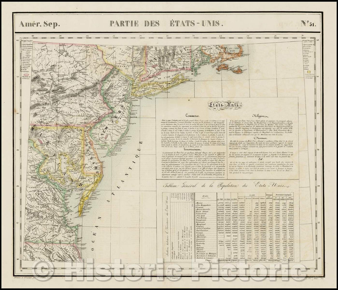 Historic Map - Amer. Sep. No. 51. Partie des ?ats Unis Virginia, Maryland, Delaware, New Jersey, Pennsylvania, New York, Connecticut, 1825 v2